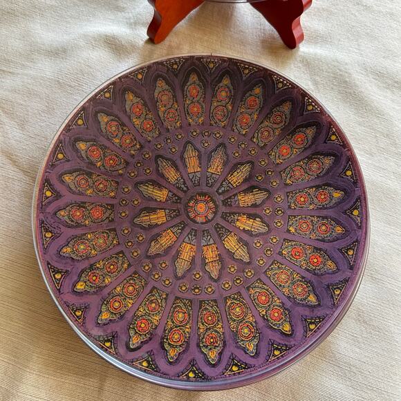 Vintage 8” Pilgrim Glass Silhouette Stained Glass Window Plate Purple ~ set of 5 - Picture 5 of 16